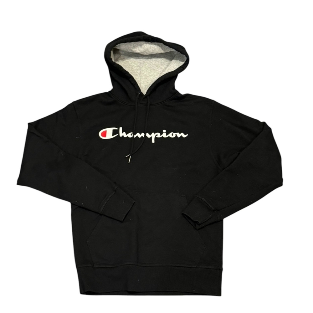 Champion Men's Black Hoodie Large Print Logo Size Small EUC - Picture 2 of 9